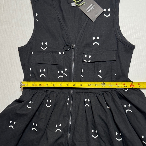 LAZY OAF NWT Happy Sad Gilet Dress Black White Dual Zipper Sleeveless Skater XS - Picture 8 of 16